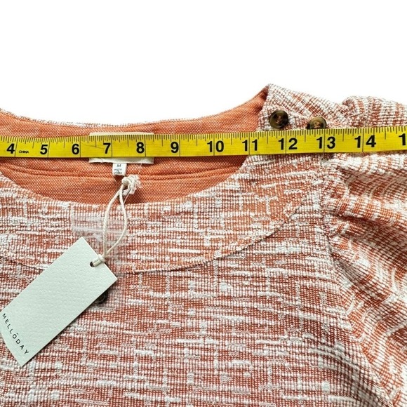 Melloday Knit Top M Orange White Puff Sleeve Tweed Cottagecore Boat Neck Classic - Picture 7 of 14